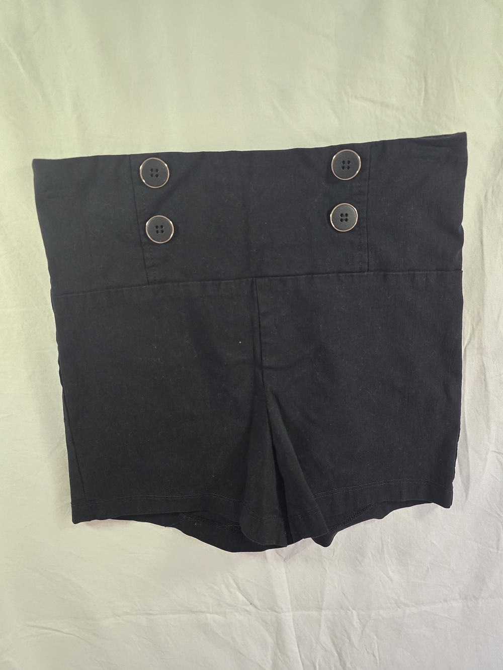 Windsor High-Waist Black Sailor-Style Button Shorts